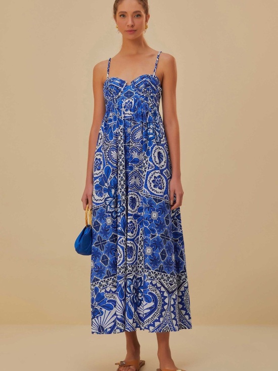 FARM Rio Dresses & Skirts - Farm Rio Blue Tile Dream Sleeveless Maxi Dress Size Medium NWT